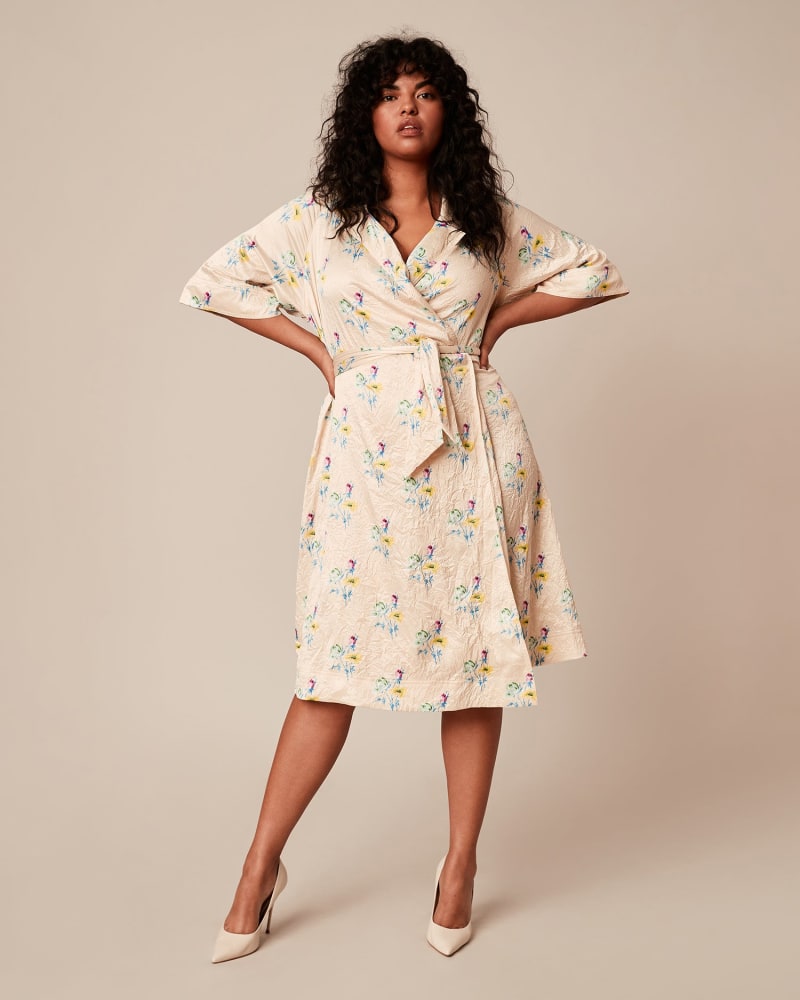 Front of a model wearing a size DK 44 Crinkled Satin Dress in WHITE by GANNI. | dia_product_style_image_id:226464